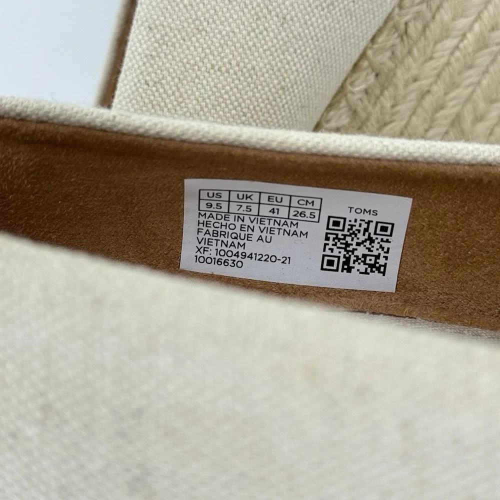 TOMS Canvas Espadrille Wedge Heels‎ Women's 9.5 Open Toe Natural Jute Sole